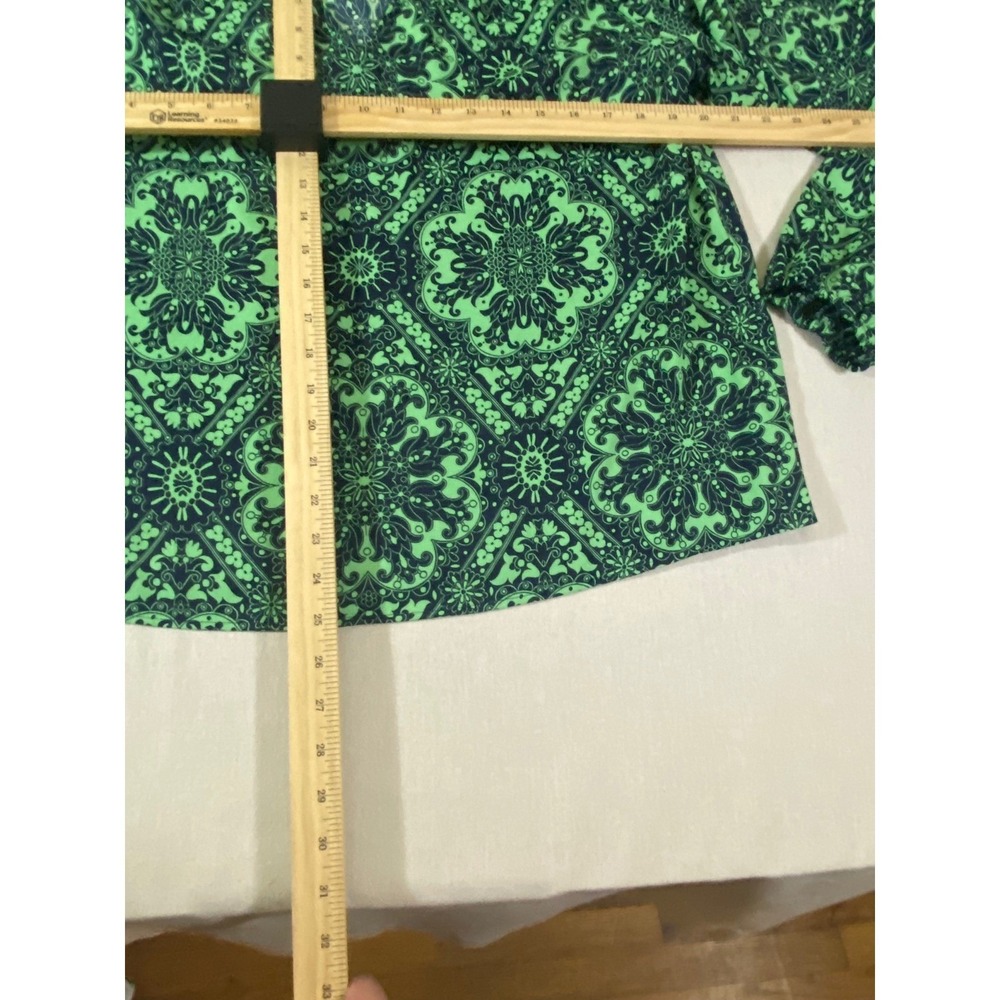 Loft Green Medallion Paisley V-Neck Blouse Long Sleeve Bubble Cuff Top Large - Picture 5 of 7